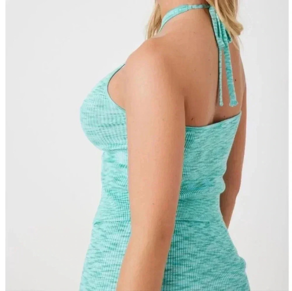 Garage Split Front Halter Top Tie Neck Sweater Tank Space Dye Green Blue S - Picture 3 of 9